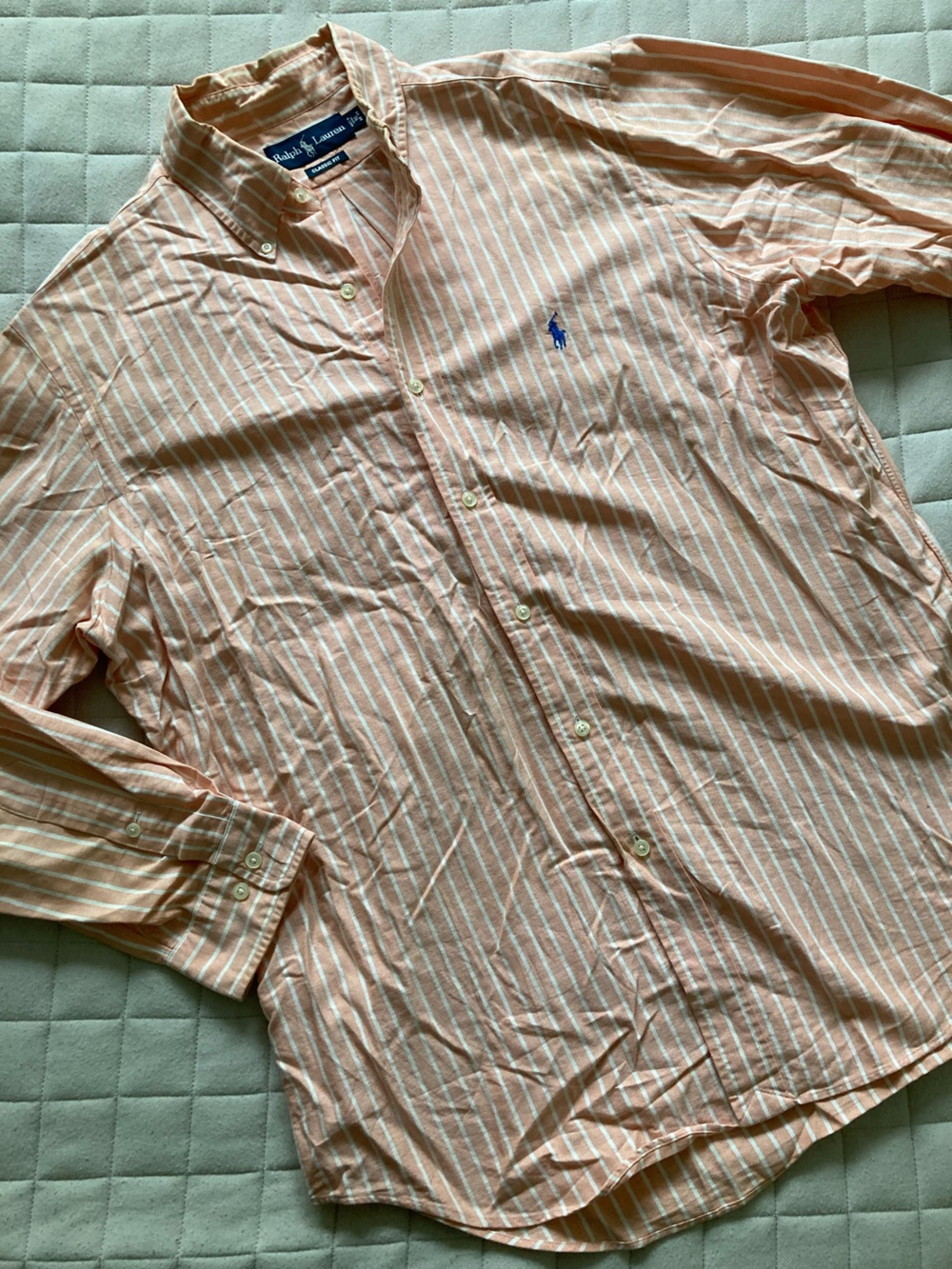 Ralph Lauren Men’s Coral and White Striped Button-Down Shirt